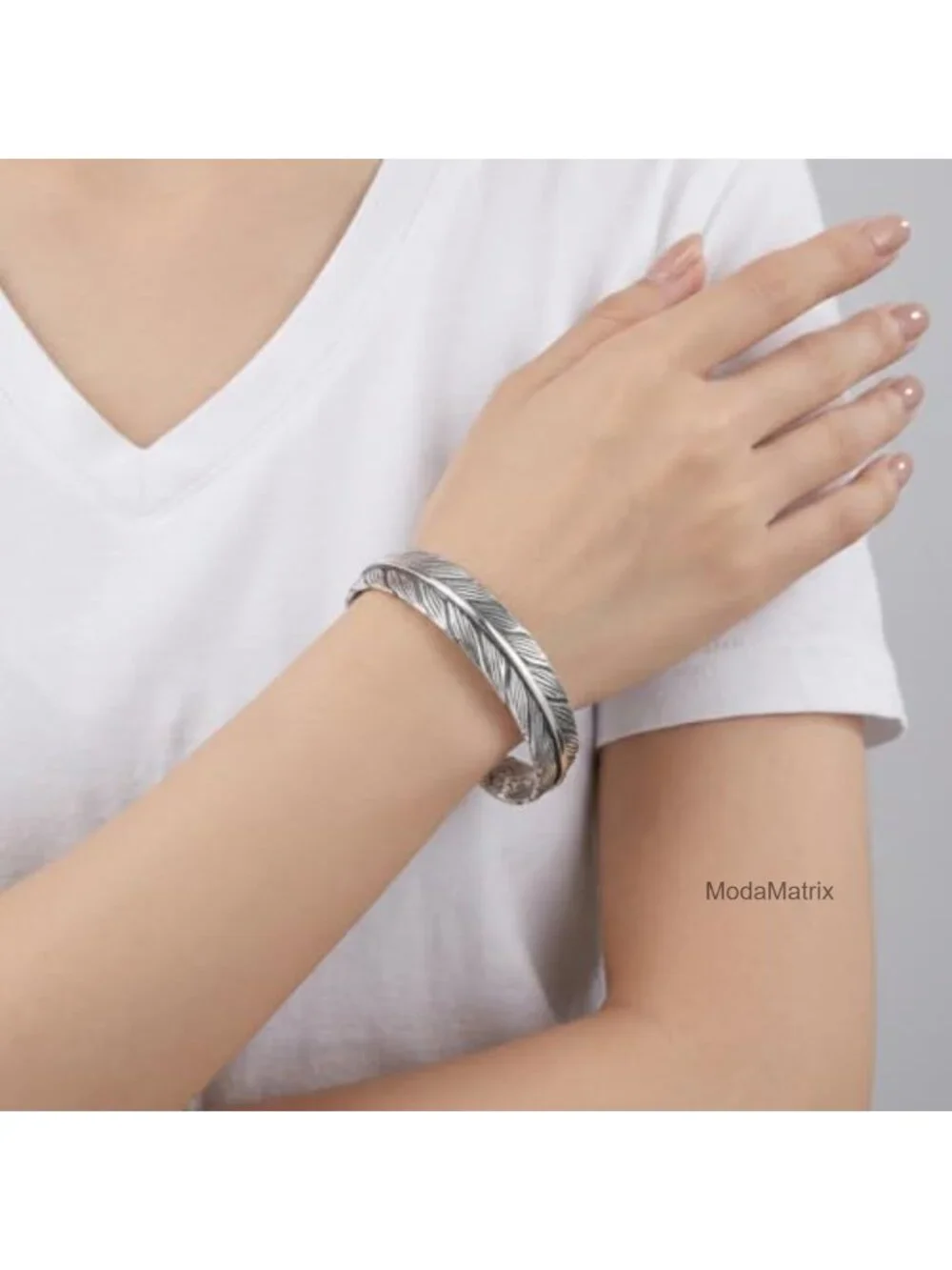Silver Plated Feather Cuff Bracelet Adjustable Open Bangle Unisex Gift